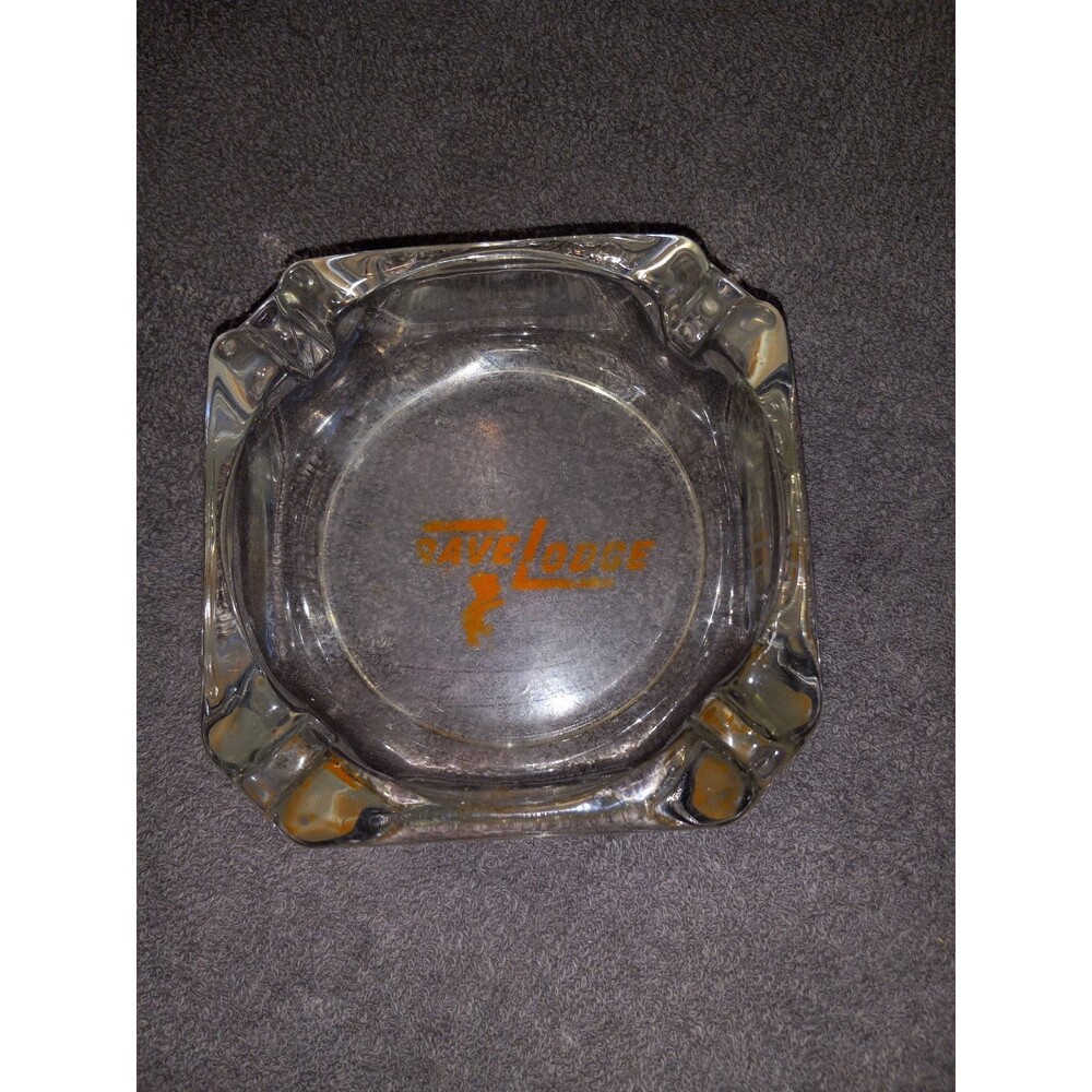 vintage TraveLodge clear glass advertising ashtray